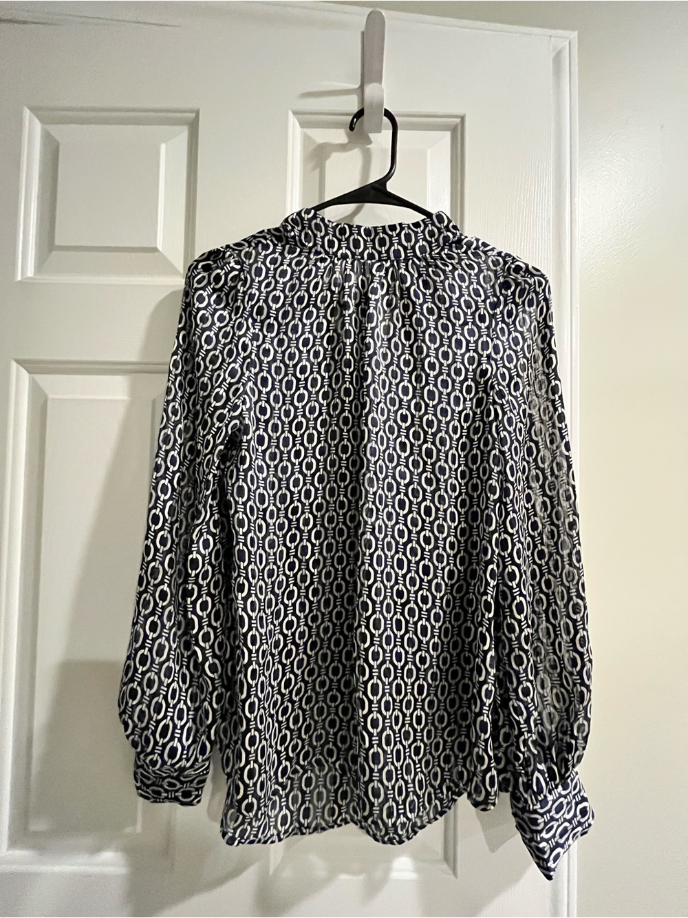 H&M Black and White Geometric Long-Sleeve Blouse
